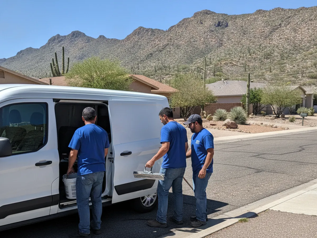 Drywall Repair El Paso service van parked at a job site in Anthony, TX